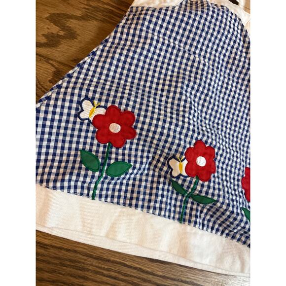 Youngland Baby Jumper Blue White Summer Flowers Applique 2T Gingham - Picture 2 of 4